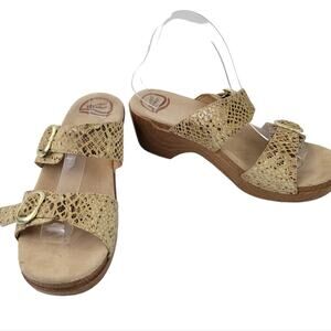 Dansko Sophie Snakeskin Print Platform Clogs SZ 40 (9.5-10) Beige Brown Strappy
